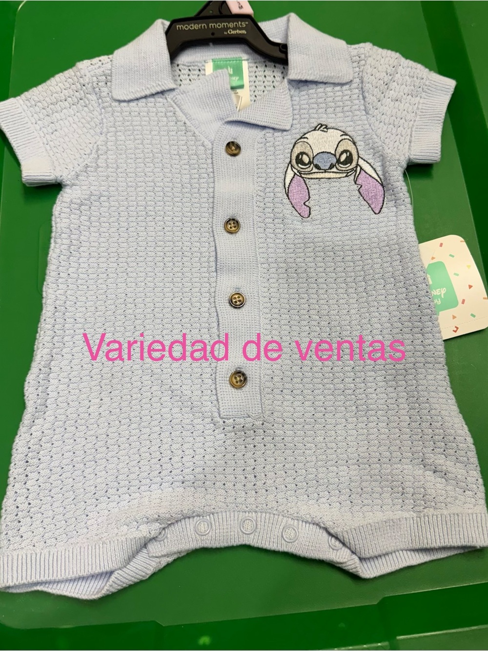 Light Blue Knit Baby Polo Romper with Stitch Detail
